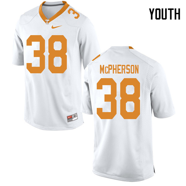 Youth #38 Brent McPherson Tennessee Volunteers College Football Jerseys Sale-White - Click Image to Close